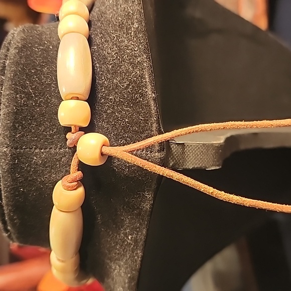 Bone and Turquoise And Leather Choker - Picture 2 of 4